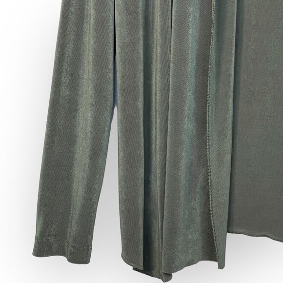 Boston Proper Open Front Sweater Cardigan Women Size M Green Stretch Slinky - Picture 5 of 11